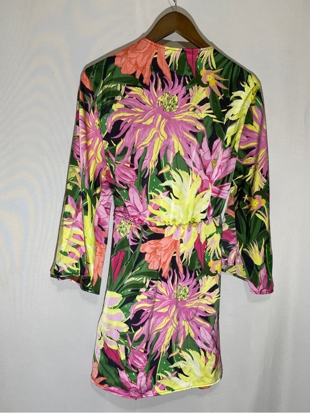 H&M Pink, Yellow & Green Tropical Wrap Mini Dress XS - Picture 3 of 6